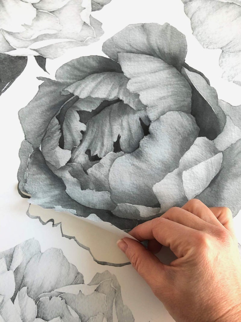 DesignStickers Peony Watercolor Wall Decals (Black and White Watercolor) - Flowers Decals for Wall - Botanical Bedroom Decor - Floral Peonies Grey Wall Stickers with Test Sample - Image 5